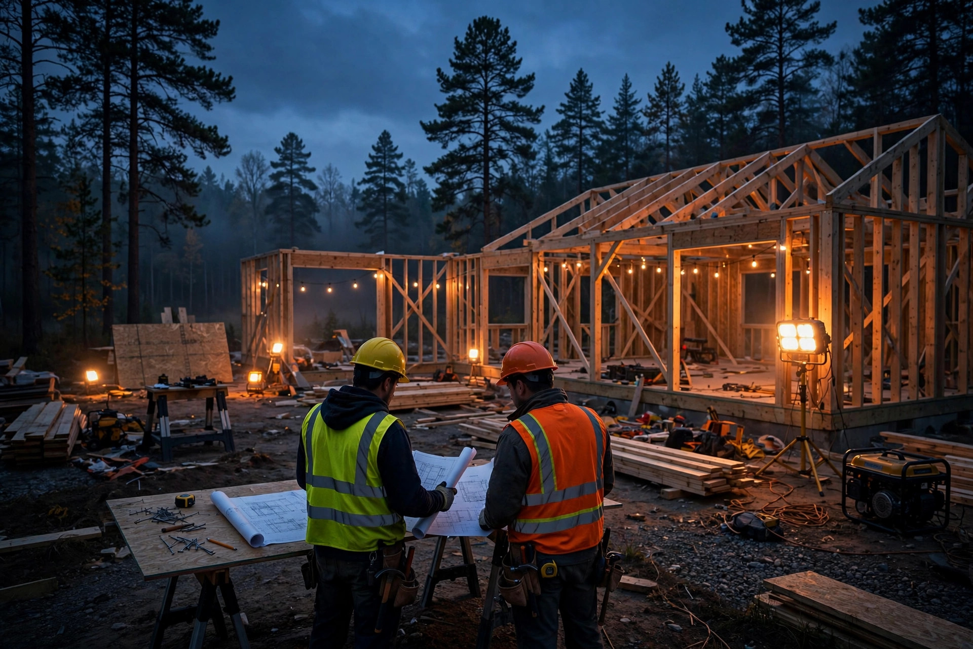 Construction jobsite at sunrise